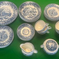 37 piece vintage willow dinner set