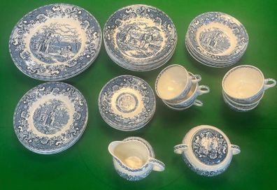 37 piece vintage willow dinner set