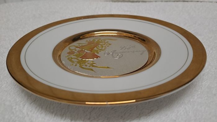 25th Wedding anniversary gift plate 24 kt gold