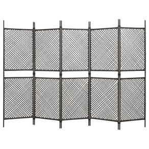 5-Panel Room Divider Poly Rattan Brown 300x200 cm