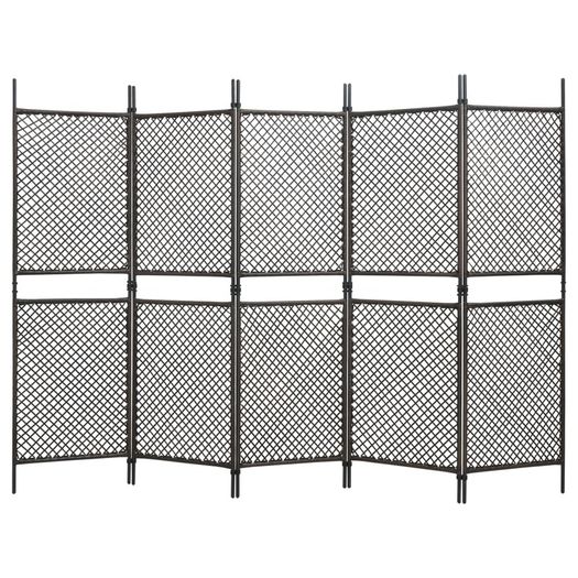 5-Panel Room Divider Poly Rattan Brown 300x200 cm