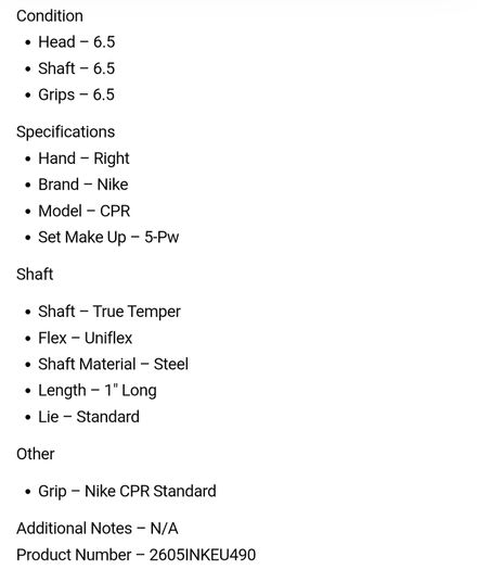 Nike CPR Irons / 5-Pw / True Temper Uniflex