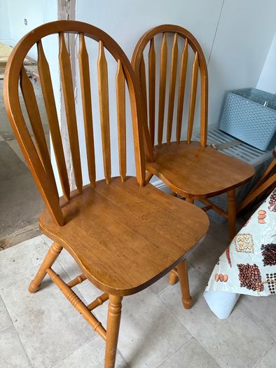 Wooden dining table and six chairs