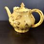Vintage Arthur Wood Teapot and Matching Milk Creamer in a Gilt Pattern of Leaves and Spots on a Sunshine/Banana Yellow Glazed Background, in the Prince Shape Image 3