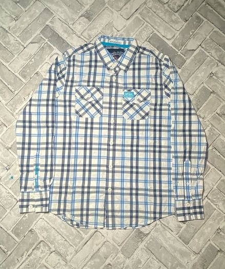 Superdry The Washbasket Shirt Mens Blue & White Check Long Sleeve Shirt Size Large