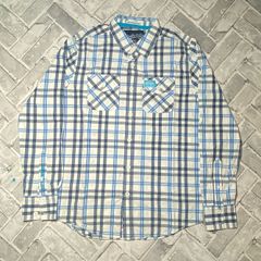 Superdry The Washbasket Shirt Mens Blue & White Check Long Sleeve Shirt Size Large