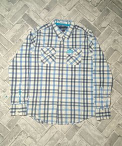 Superdry The Washbasket Shirt Mens Blue & White Check Long Sleeve Shirt Size Large