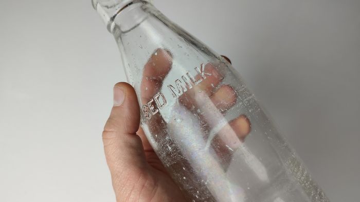 361 - Strand Dairy Vintage Collectible Decorative Clear Glass Embossed Letters Milk Bottle