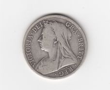 1895 Half Crown, 2/6, 92.5% Silver, Old Head or Veiled Head, Coin ( no. 296)