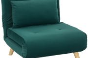 Folding armchair with bed function, foldable velvet-look recliner, adjustable backrest, up to 120 kg capacity, Dark green