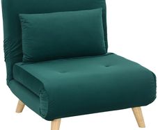 Folding armchair with bed function, foldable velvet-look recliner, adjustable backrest, up to 120 kg capacity, Dark green