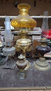 Variety of old oil lamps