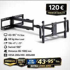 Tv Wall Mount Bracket Tilt Swivel Long Arm 43-95"
