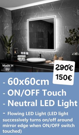 LED Bathroom Mirror 60x60cm Neutral Bright Light
