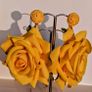 Realistic Yellow Extravagant Rose with Raffia Woven Stud Earrings Image 4