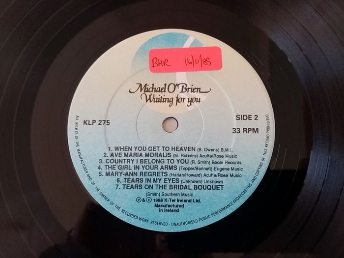 Michael O'Brien. Waiting For You. 1988 Irish Pressing. K-Tel Ireland. LP. Vinyl. Record. Album.