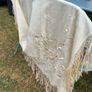 Antique Silk twill cream shawl embroidered deep fringe Image 6