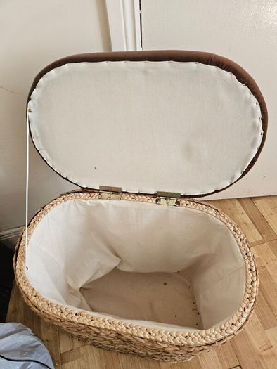 Large Vintage Cushioned Wicker Laundry Basket