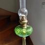 antique French large green glass oil lamp, works Image 2