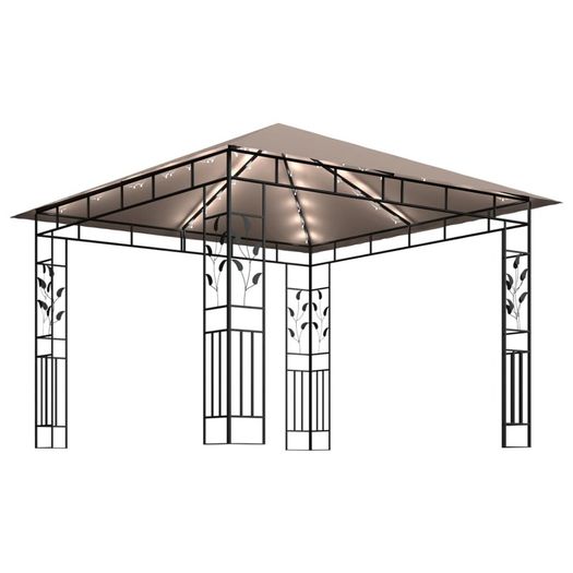 Gazebo with Mosquito Net and String Lights 3x3x2.73 m Taupe 180 g/m Sq