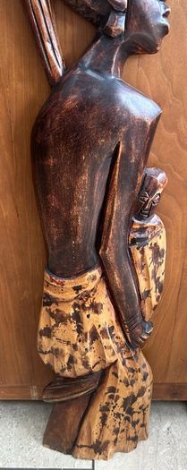 Large African Mother and Child Hand Carved Wood Relief Wall Art 78cm