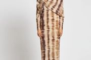 Size Small Daska Brown Carina Maxi Dress With Long Sleeves And Cape Ruched Detail brand new with tags