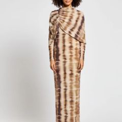 Size Small Daska Brown Carina Maxi Dress With Long Sleeves And Cape Ruched Detail brand new with tags