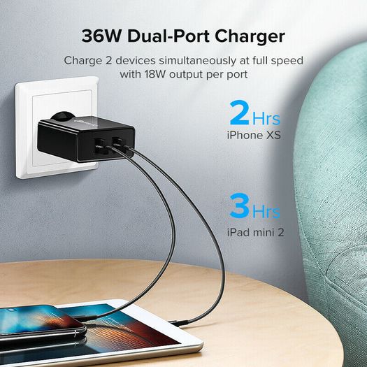 Ugreen QC 3.0 Dual USB Fast Charger 36W Wall Charger EU/UK Plug  (Brand New/Warranty)
