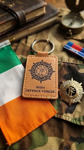 Irish Defence Forces Laser-Engraved Leatherette Keyring