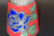 Vintage cloisonne thimble with  blue rose