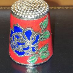 Vintage cloisonne thimble with  blue rose