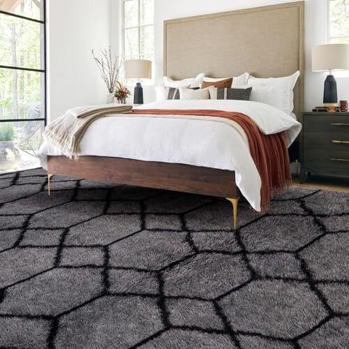 Geometric Rug for Bedroom, 120x180 Grey and Black Living Room Area Rugs for Kids Baby Room, Nursery, Dorm, Lounge Decor, Thick Soft Fluffy Plush