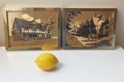 Two Dufex gold foil prints Shakespeare's Birthplace in Stratford-upon-Avon and Man &amp; his Horse Chiddingstone, Kent  in brass glazed frames   size 17.5x22.5cm