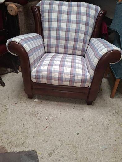 Vintage leather chair with Upholstered fabric twist