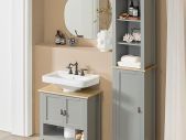 Tall Boy Stylish Bathroom Cabinet  Grey / Wood Colour