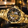 Gold Stainless steel auto skeleton watch Image 2