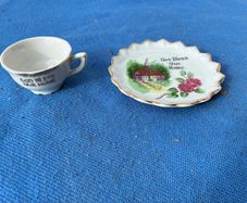 Miniature cup and plate- God bless our home