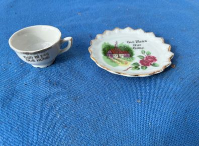 Miniature cup and plate- God bless our home