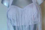 White swimwear halter neck padded underwired top size L UK14 cup C/D Postage included