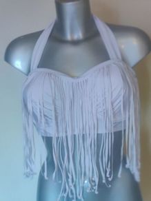 White swimwear halter neck padded underwired top size L UK14 cup C/D Postage included