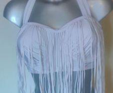 White swimwear halter neck padded underwired top size L UK14 cup C/D Postage included