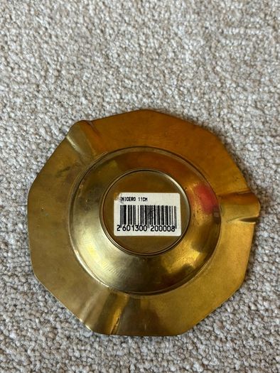 Vintage Octagonal Brass and Enamel Ashtray