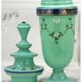 Antique Bristol Blue Opaline Glass Handpainted Urn Vase Image 5