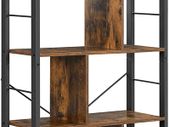 _bookshelf, shelf with 4 levels, standing shelf, bookcase, office shelf, industrial design, for living room, office, study, large, metal frame, vintage brown-black