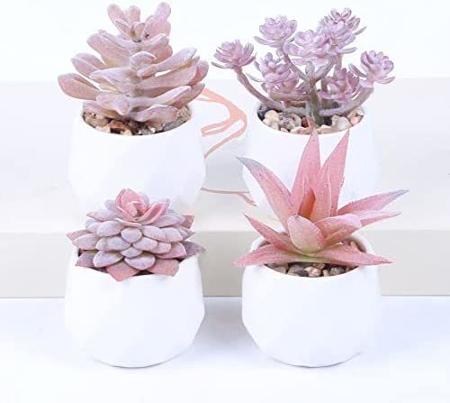 Set of 4 Artificial Succulent Plants Mini Fake Succulents Plants Artificial Potted for Home Garden Office and Outdoor Decor (pink)