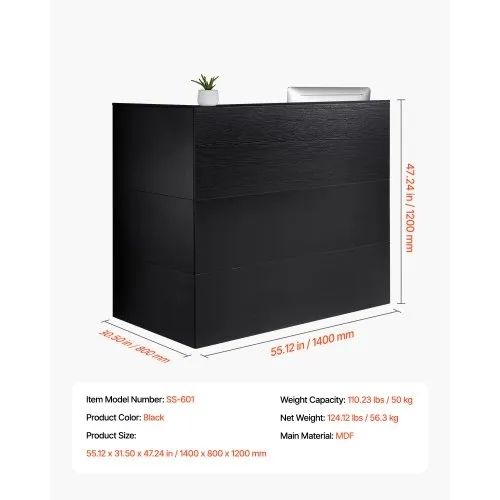 Reception Desk, 55.12 x 31.50 x 47.24 in L-Shaped Front Counter Table, Office Reception Counter with Drawer Keyboard Tray and Storage Cabinet