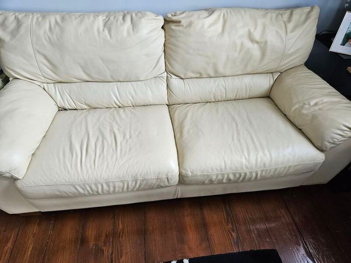sofa cream real leather large two seater