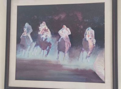 Large horse racing oil on canvas