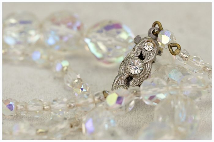 Vintage Aurora Borealis Crystal Bead Necklace Art Deco Bridal Jewellery