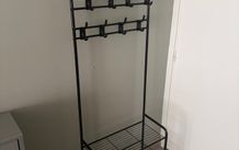 Freestanding Metal Hall Tree Coat Rack with Shoe Storage